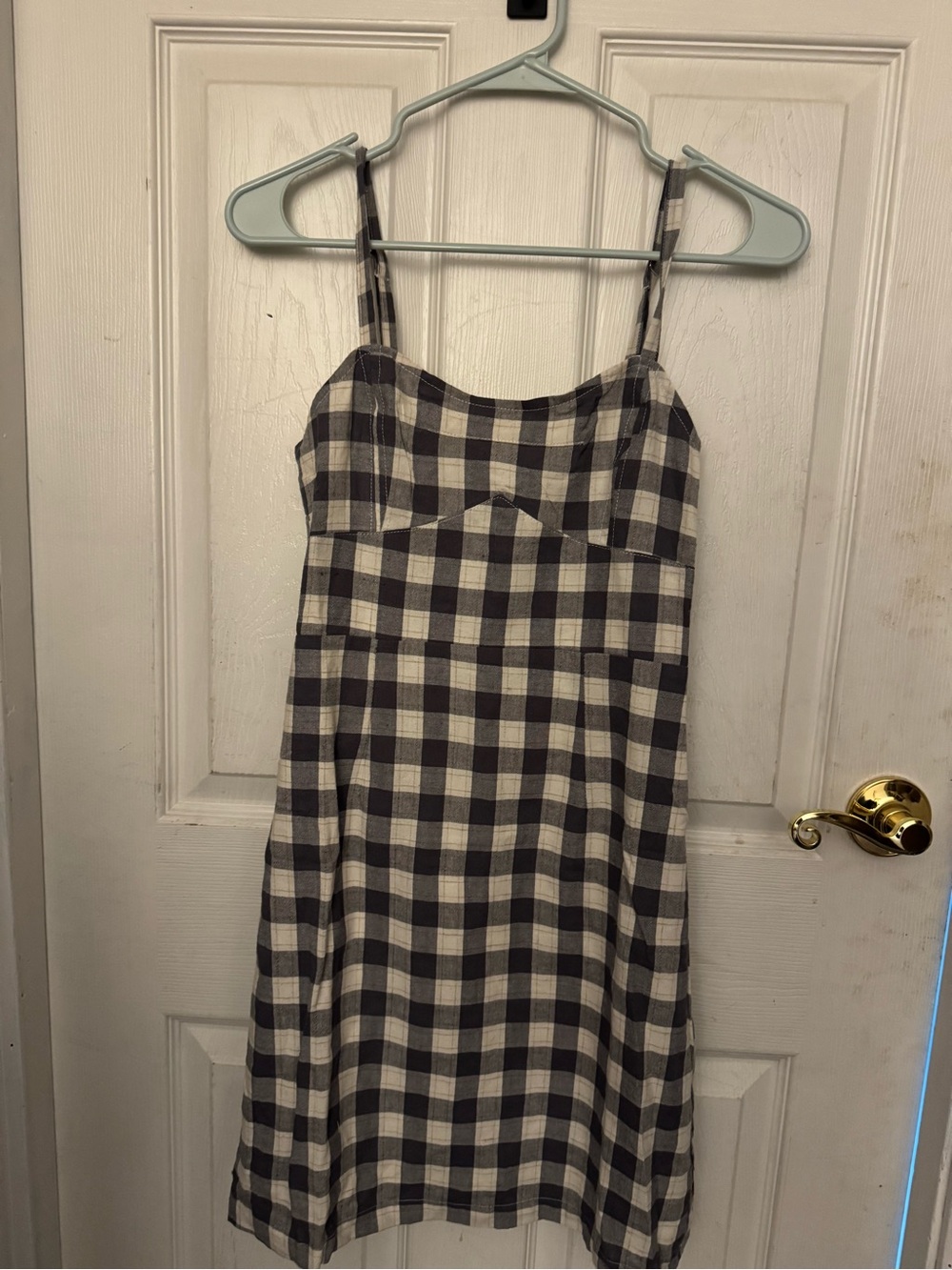 Checked Sleeveless Midi Dress in grayish/blue and Cream
